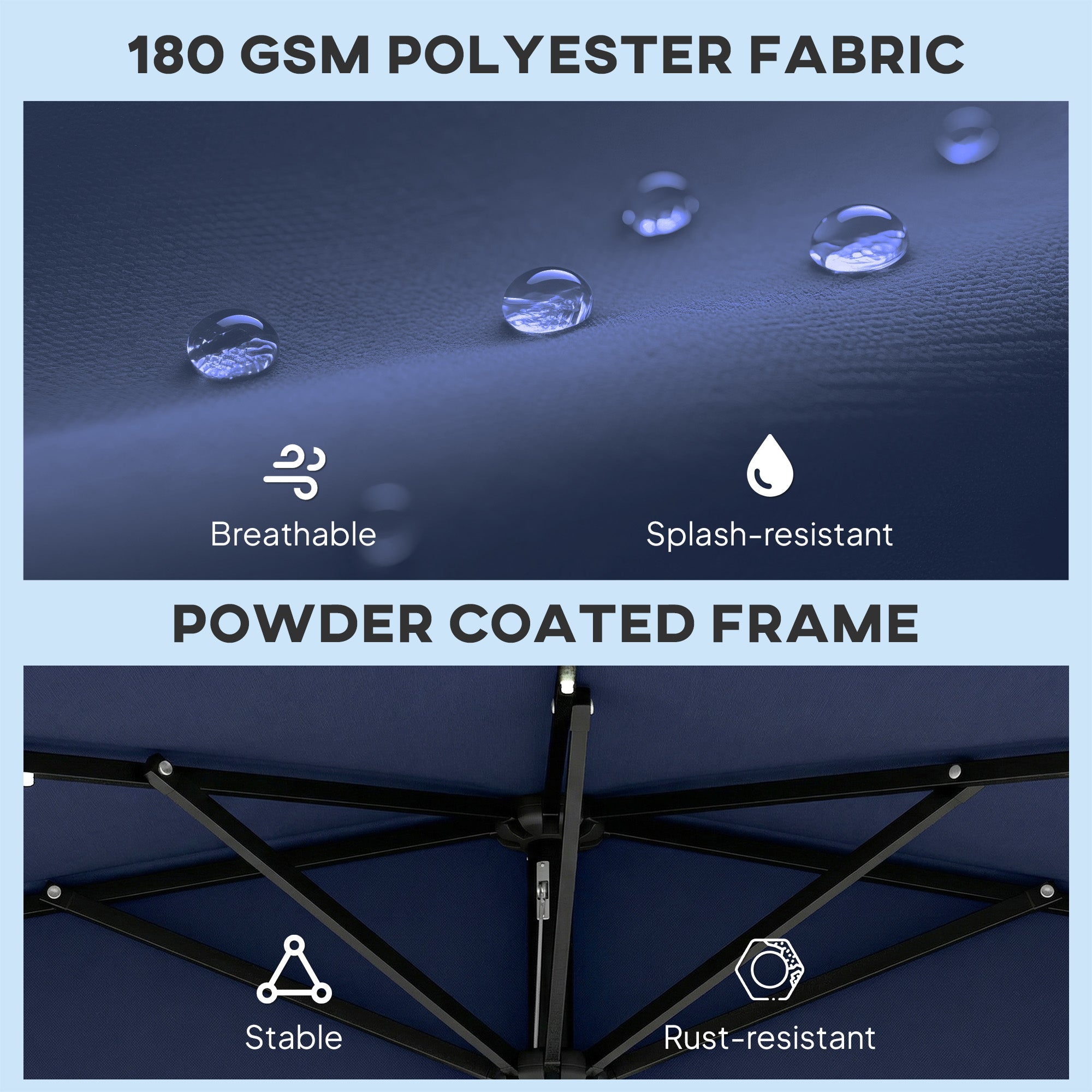 Outsunny 2.6 m Half Garden Parasol with Solar LED Lights, UPF50+ Semi Round Umbrella with 30° Tilt, Crank Handle, Dark Blue