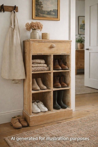 Rustic Pine Shoe Cupboard Pigeon Hole Cabinet Hall Storage Unit Drawer
