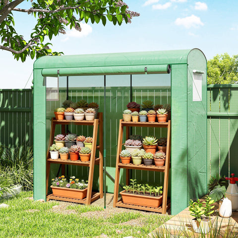 Outsunny Mini Greenhouse, Garden Tomato Growhouse with Roll-Up Door and 2 Mesh Windows, PE Cover, 200 x 75 x 188 cm, Green