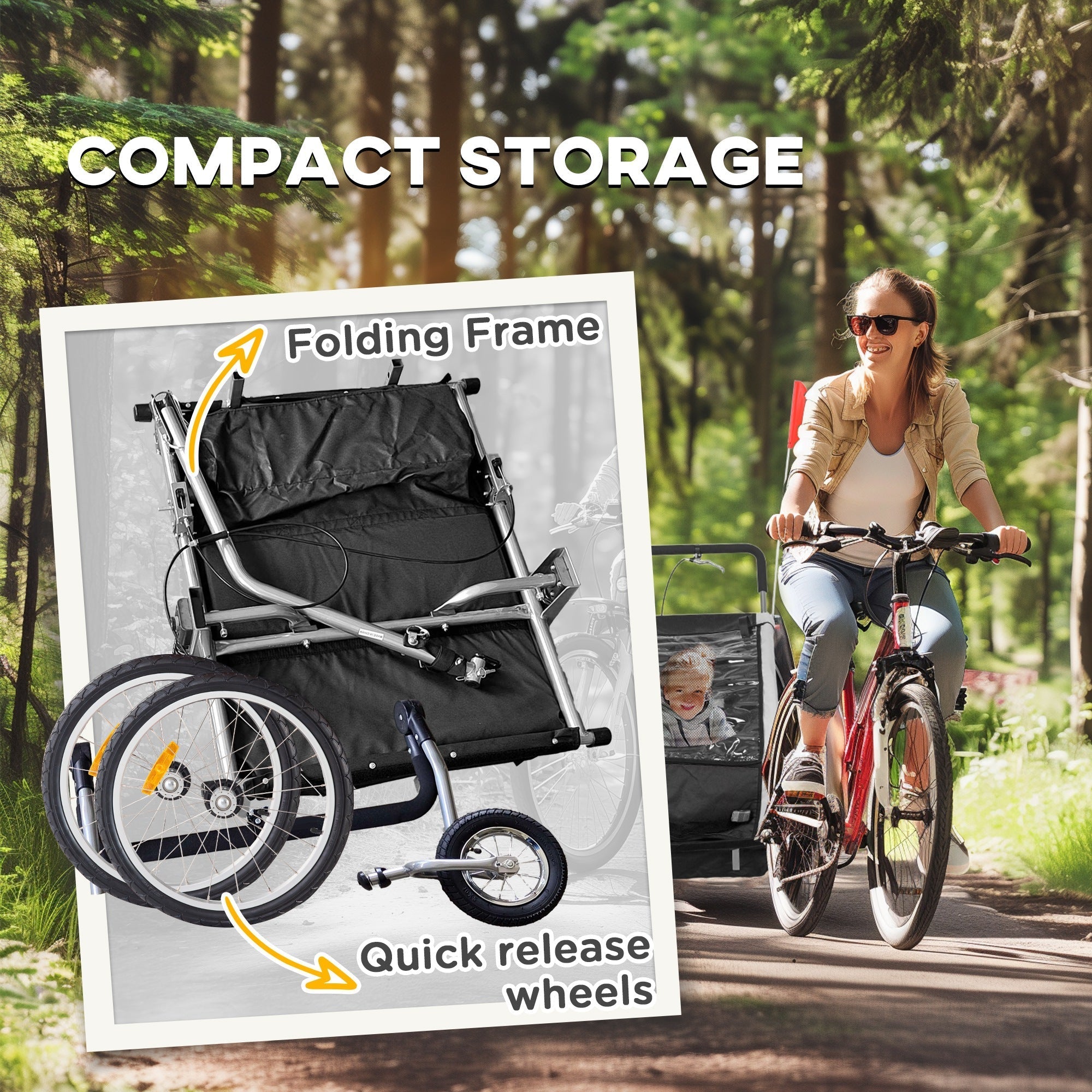 HOMCOM 2 Seat Bike Trailer with 5 Point Harness, Baby Bike Stroller with Safety Flag, Reflectors, for 18+ Months, Black