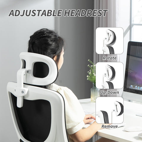 Vinsetto Ergonomic Office Chair, High Back Mesh Computer Desk Chair with Adjustable Headrest and Lumbar Support, Rotatable Armrests, Tilt Function for Home Office, Black
