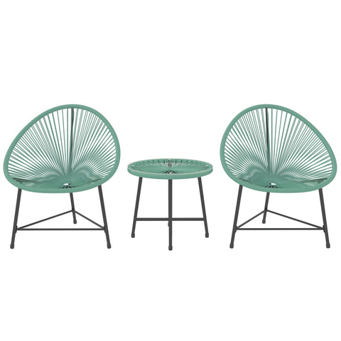 Outsunny Rattan Bistro Set with Acapulco Chairs and Glass Table, Green