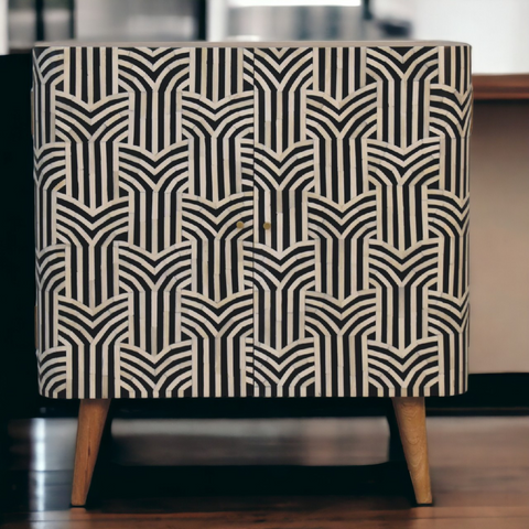 Artisan Furniture Solid Mango Wood Edessa Bone Inlay Cabinet