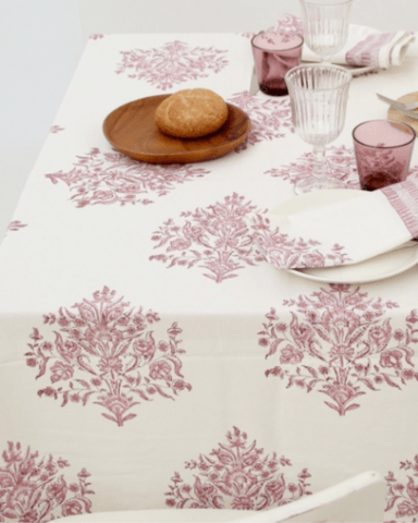 Varmala Hand Block Print Pink Tablecloth