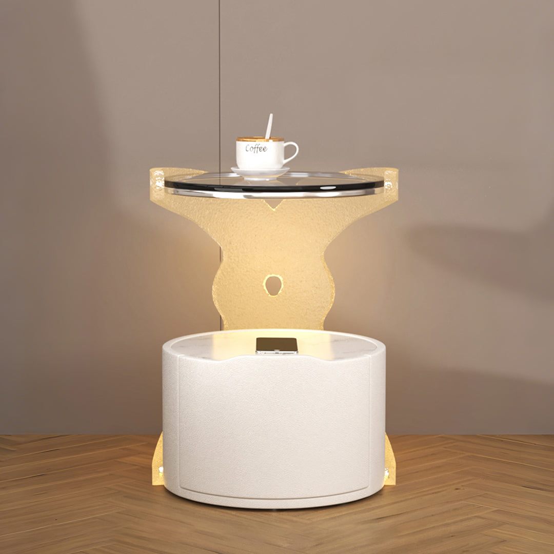 Hutton Round Bedside Table With Storage & Light Strip