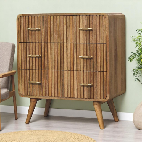 Artisan Furniture Solid Mango Wood T-bar Ridged Chest