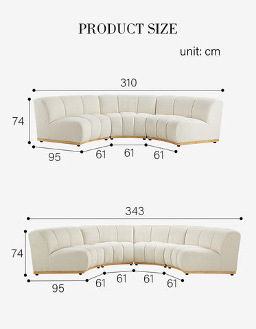 Zafar Modular Sofa, Armless Curved Sofa, White Boucle