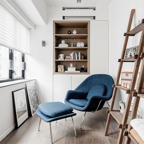 Womb Style Chair & Ottoman In Premium Velvet or Linen, White