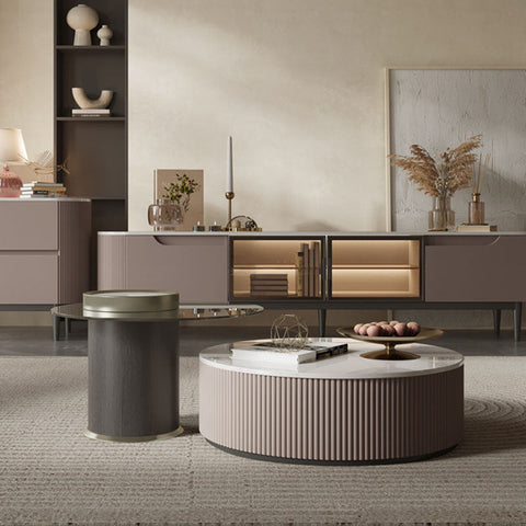 Avery Nesting Coffee Table Set, Round, with Storage, Glass