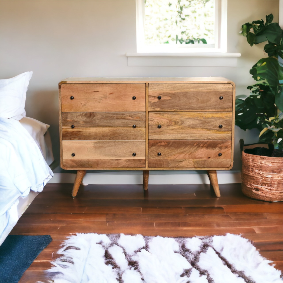 Artisan Furniture Solid Mango Wood Large Curved Oak-ish Chest