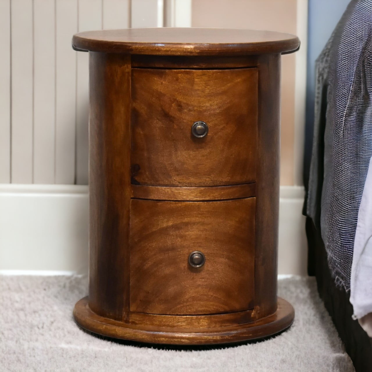 Artisan Furniture Solid Mango Wood Mini Chestnut 2 Drawer Drum Chest