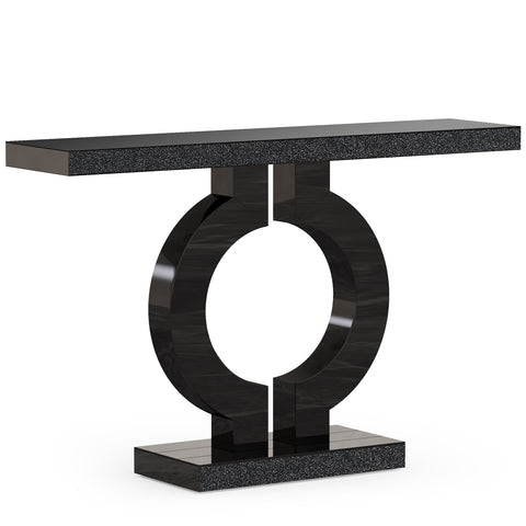 Black Marble-Effect Modern Console Table - Sculptural Entryway & Sofa Table