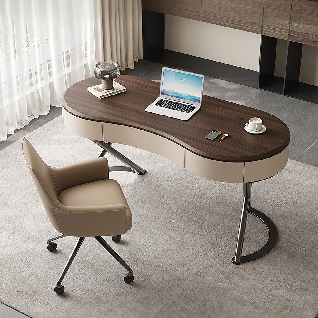 Saanvi Modern Office Desk For Home, Curved Office Desk
