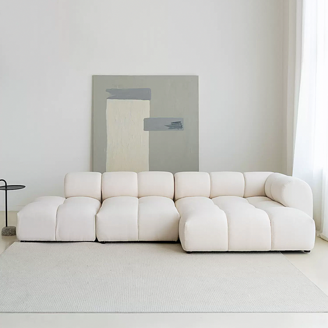 Caius Velvet Three Seater Module Sofa, White Velvet
