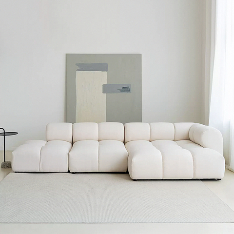 Caius Velvet Three Seater Module Sofa, White Velvet