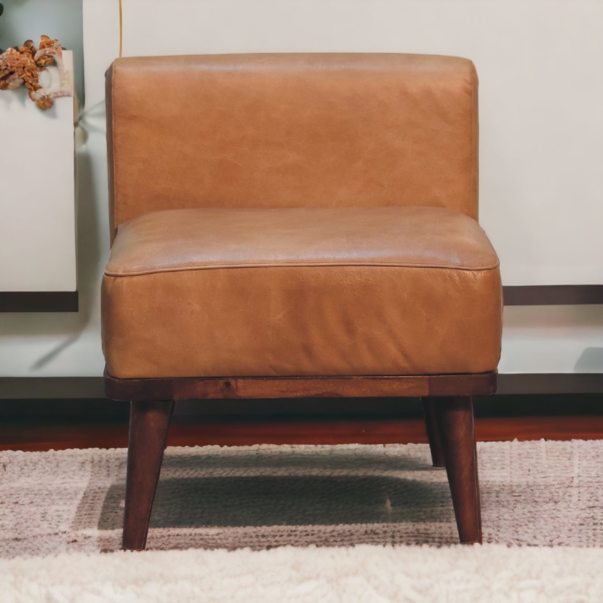 Artisan Furniture Solid Mango Wood Tan Buffalo Backrest Footstool