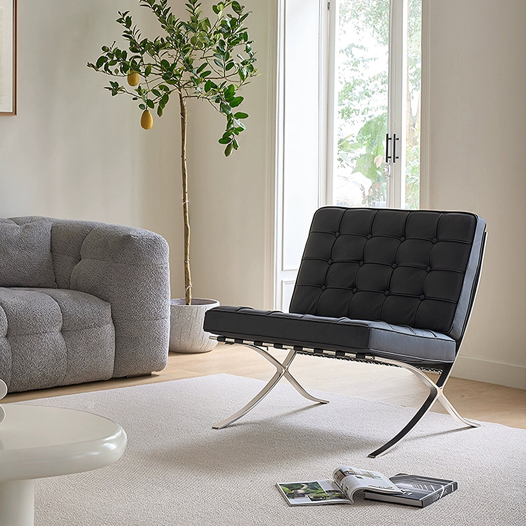 Barcelona Chair And Stool, Real Leather