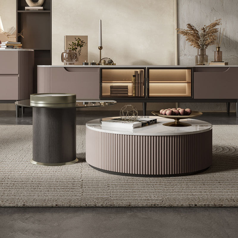 Avery Nesting Coffee Table Set, Round, with Storage, Glass