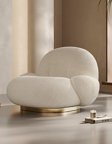 Pacha Swivel Boucle Armchair With Armrest, White