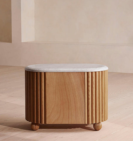 Ava Rounded Rectangle Bedside Table, Marble