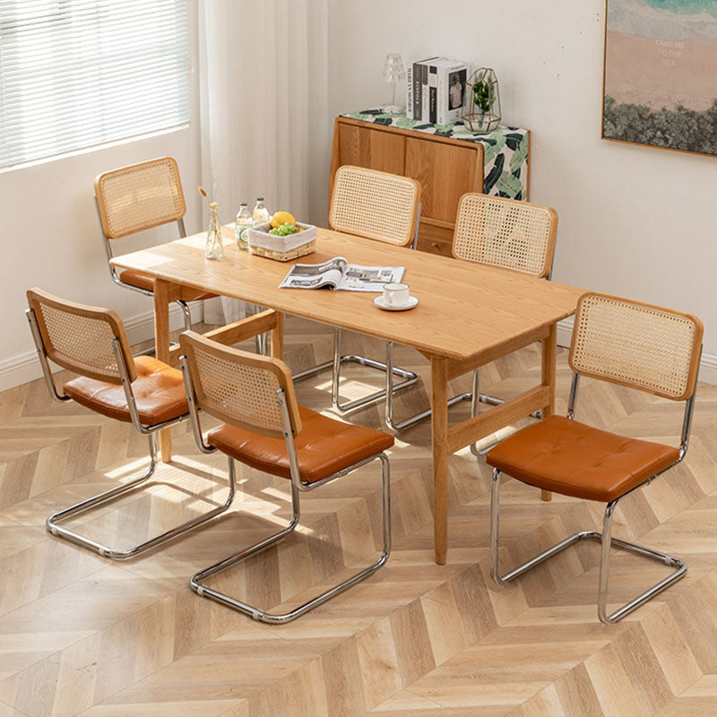 Classic Keaton Rattan Dining Chair, Leather & Chrome, Armless