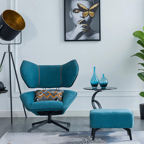 Gallo Swivel Lounge Chair With Footstool, Blue