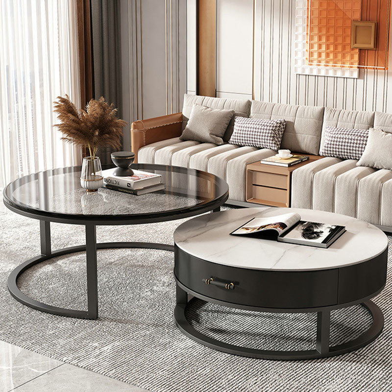 Kev Nesting Coffee Table With Ottoman, Glass