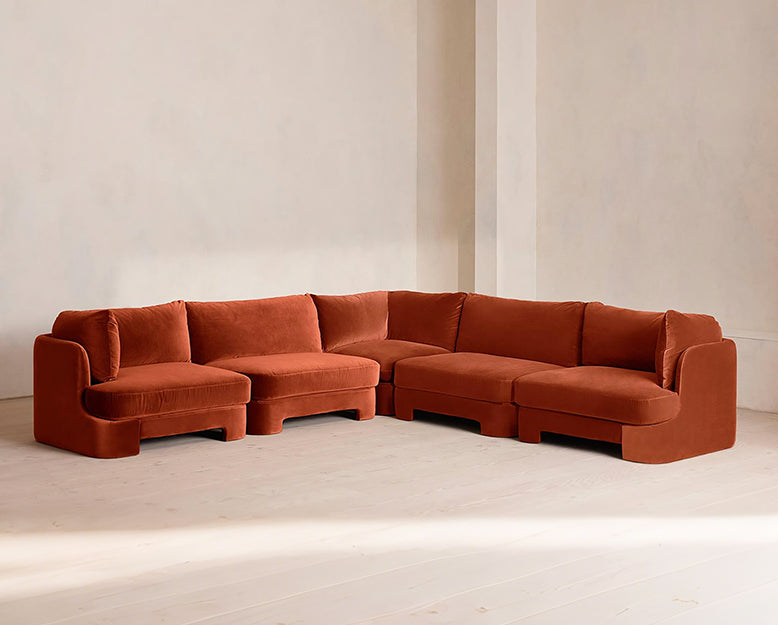 Laird L Shape Four Seater Sofa, Modular Corner Sofa, Velvet