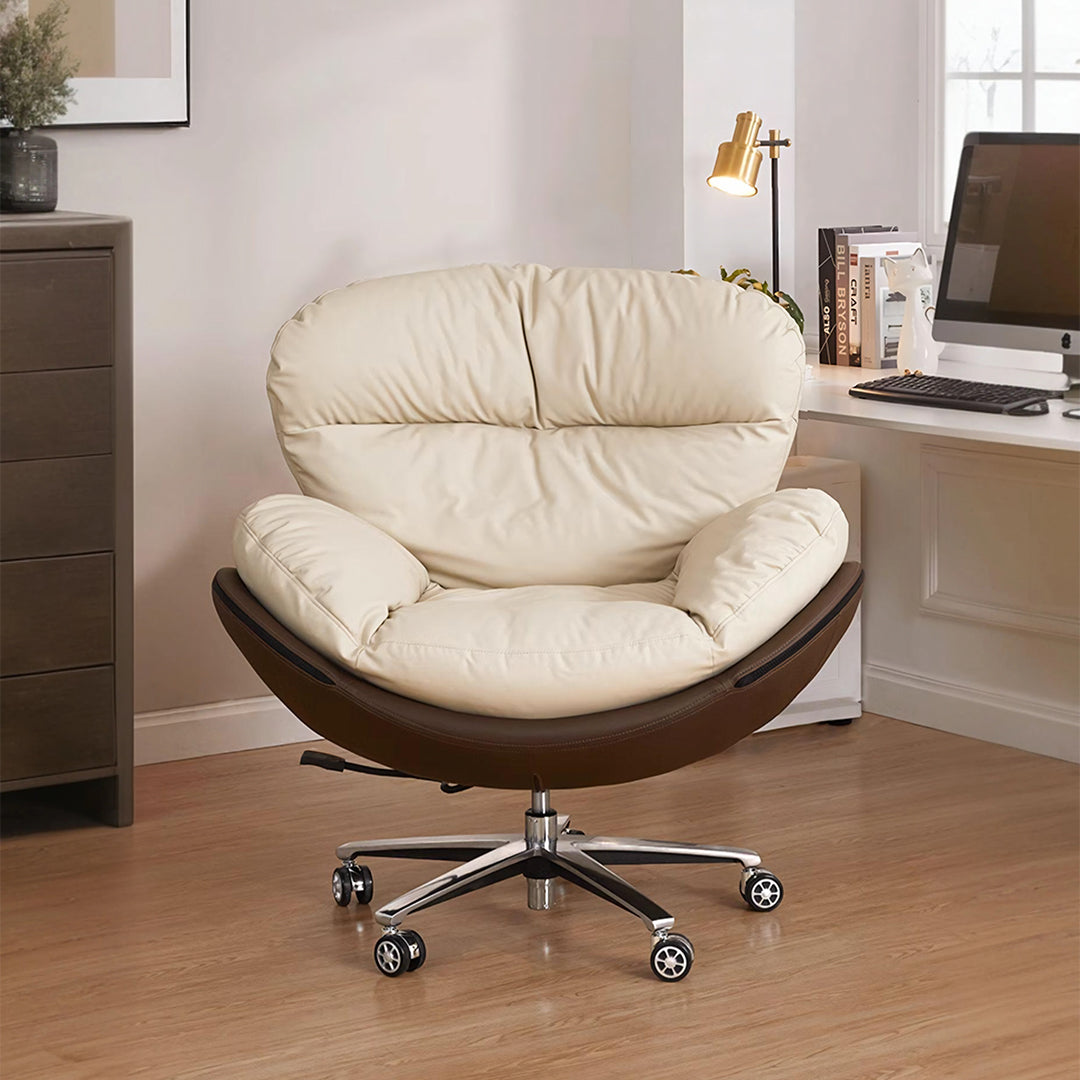 Calder Swivel Office Chair With Wheels, Leathaire