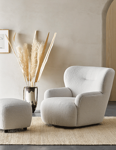 Carmen Armchair With Footstool, White Boucle