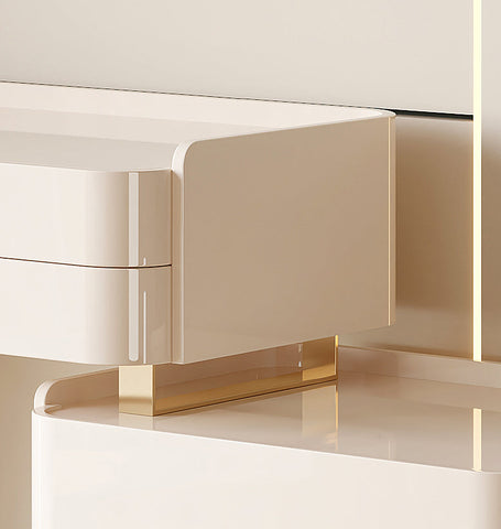 López Dressing Table With 2 Side Cabinets & LED Mirror and Stool, Cream