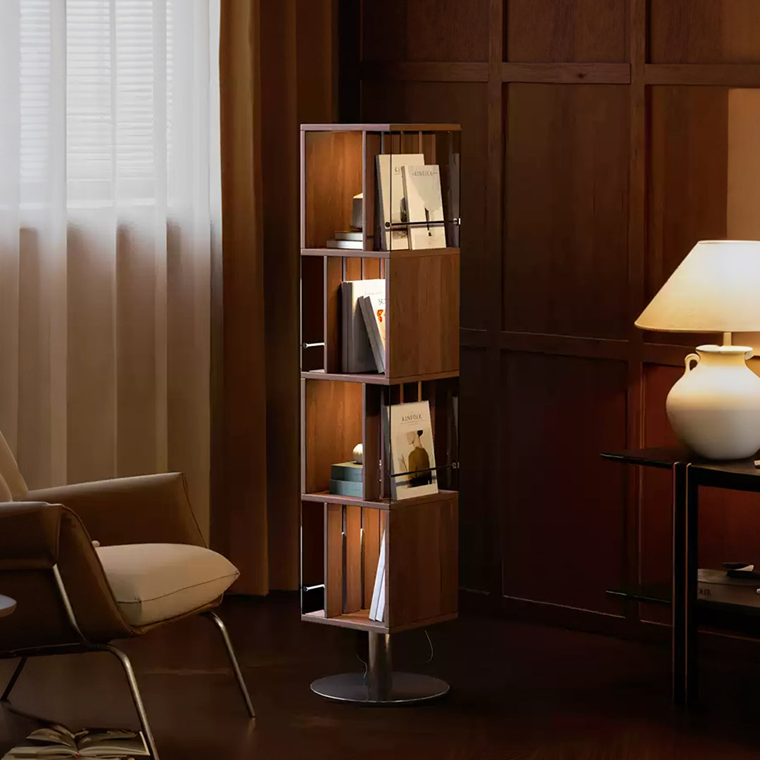 Anastasov Rotating Bookshelf, Corner Bookshelf, Solid Wood, With Light