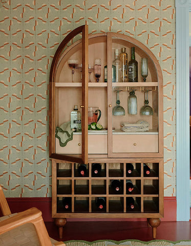 Akhtar Pahlavi Wine Sideboard With Glass Door & Wine Rack, Solid Wood