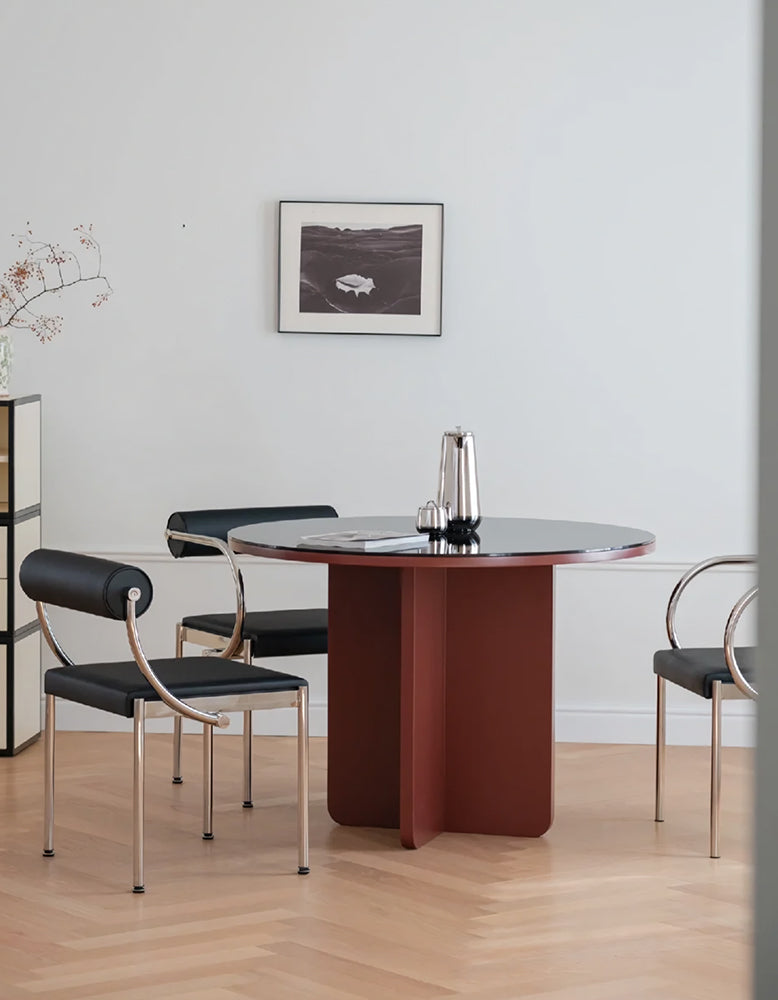Yadav Glass Top Dining Table, Round Accent Table