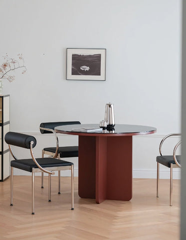 Yadav Glass Top Dining Table, Round Accent Table