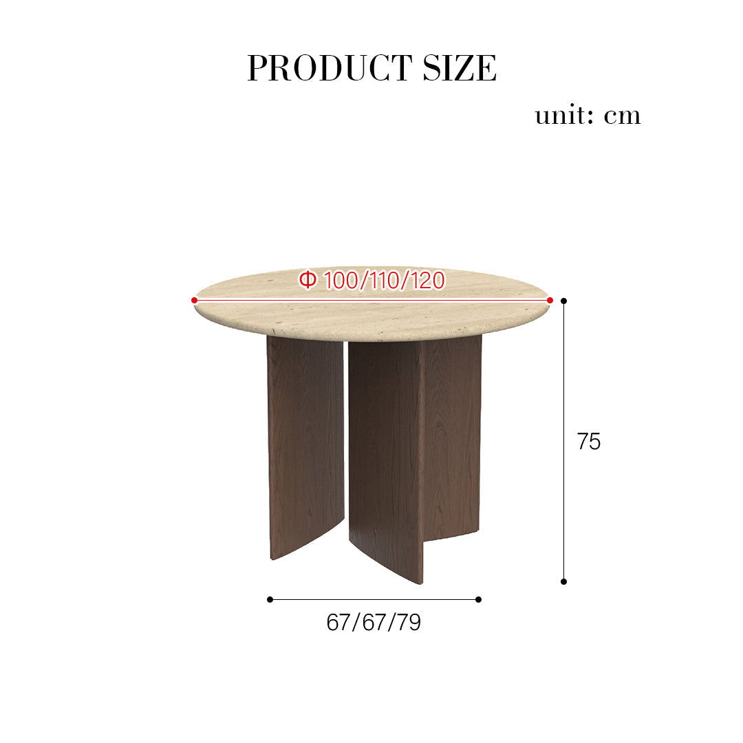 Boulanger Round Dining Table, Solid Wood & Travertine