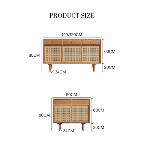 Bertha Rattan Sideboard with Drawers, Pine Wood