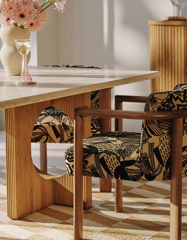 Boucheron Dining Table, Travertine & Solid Wood