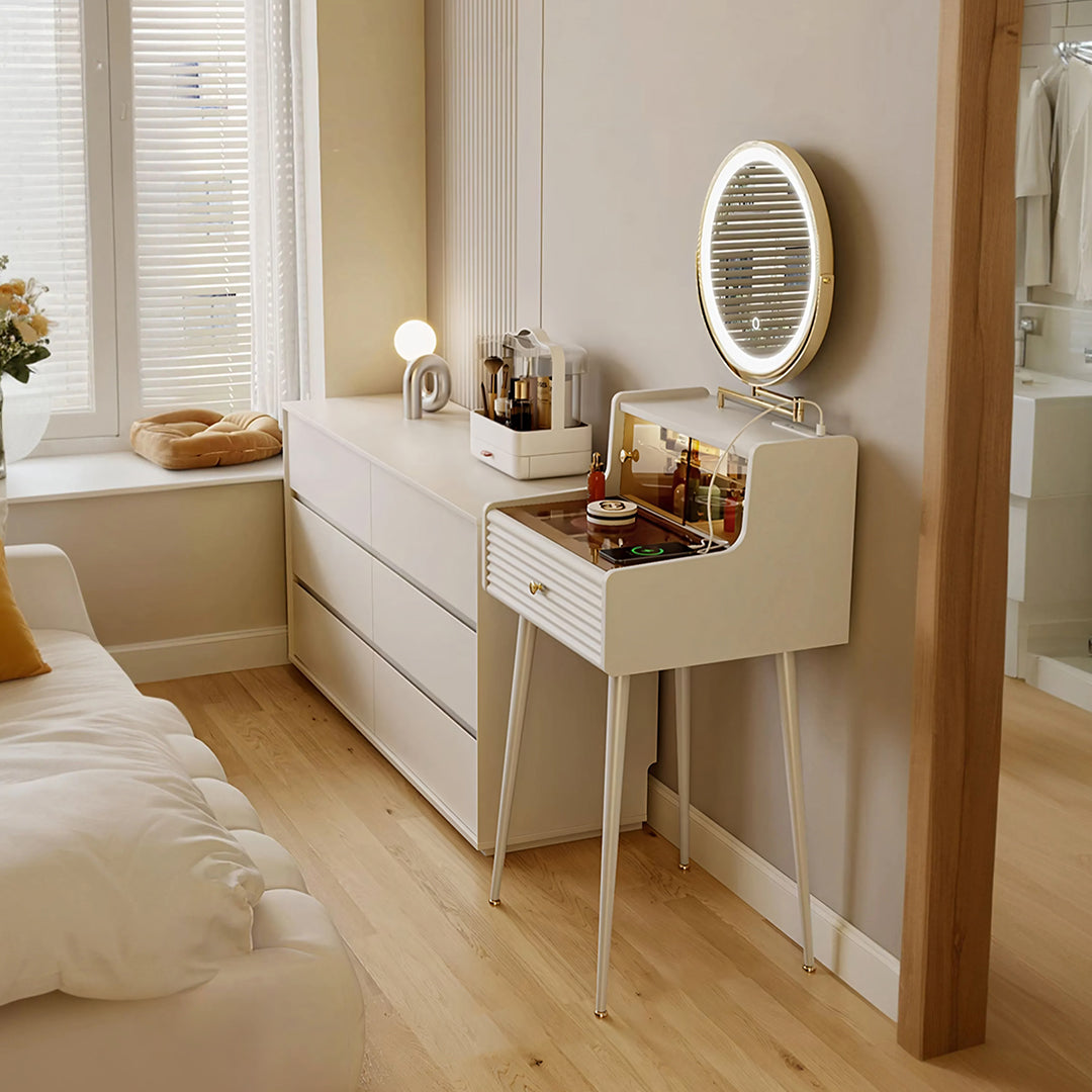 Thiago Narrow Mini Dressing Table For Small Corner, Cream