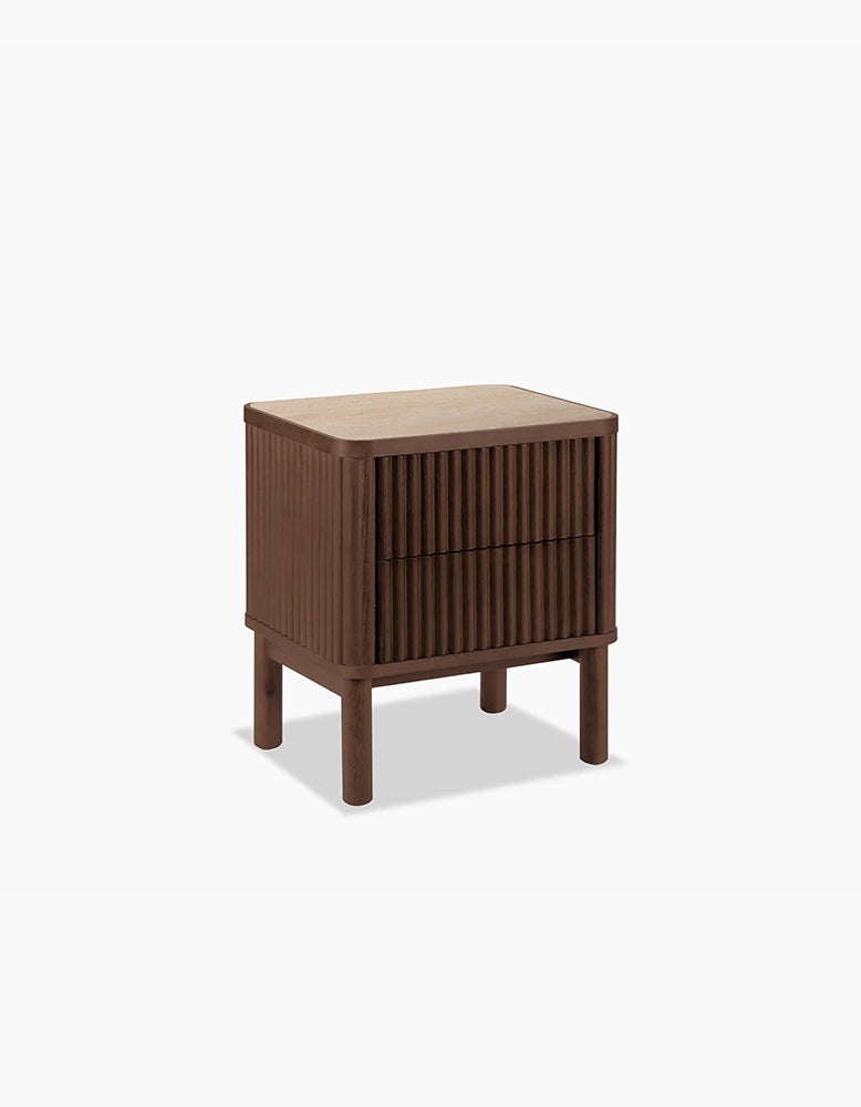 Tannenbaum 2 Drawer Bedside Table, Wood, With Sintered Stone Top