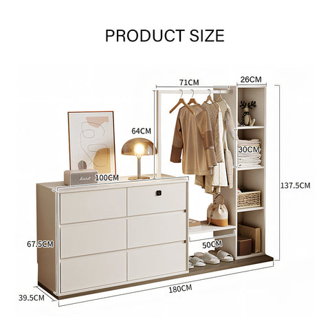 Hiroshi Coat Rack With Storage, Wardrobe With Coat Stand