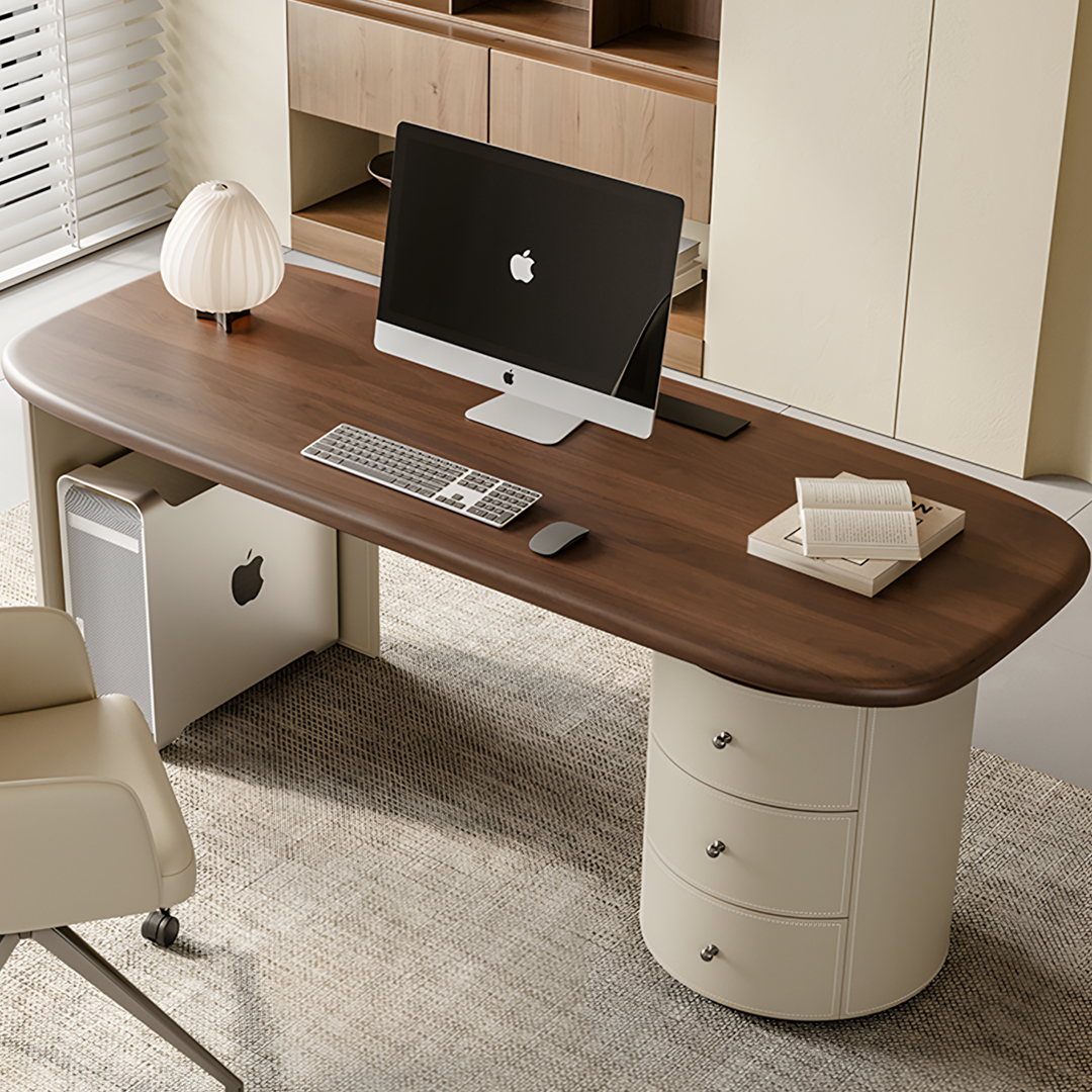 Simao Office Desk With Storage Drawers, Solid Wood