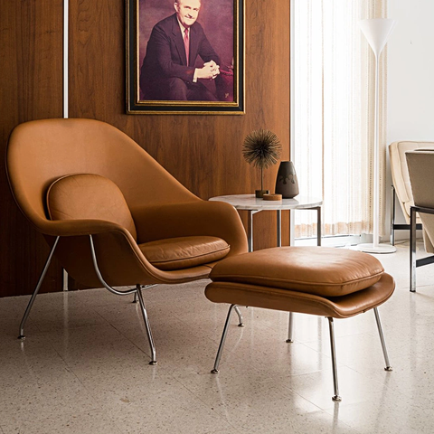 Womb Style Chair & Ottoman In Premium Velvet or Linen, White