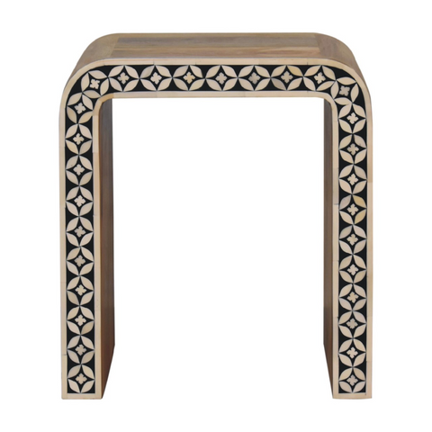 Artisan Furniture Solid Mango Wood Edessa Bone Inlay End Table