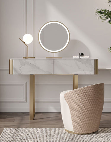 Blakely Dressing Table, Gold Leg& Marble Effect