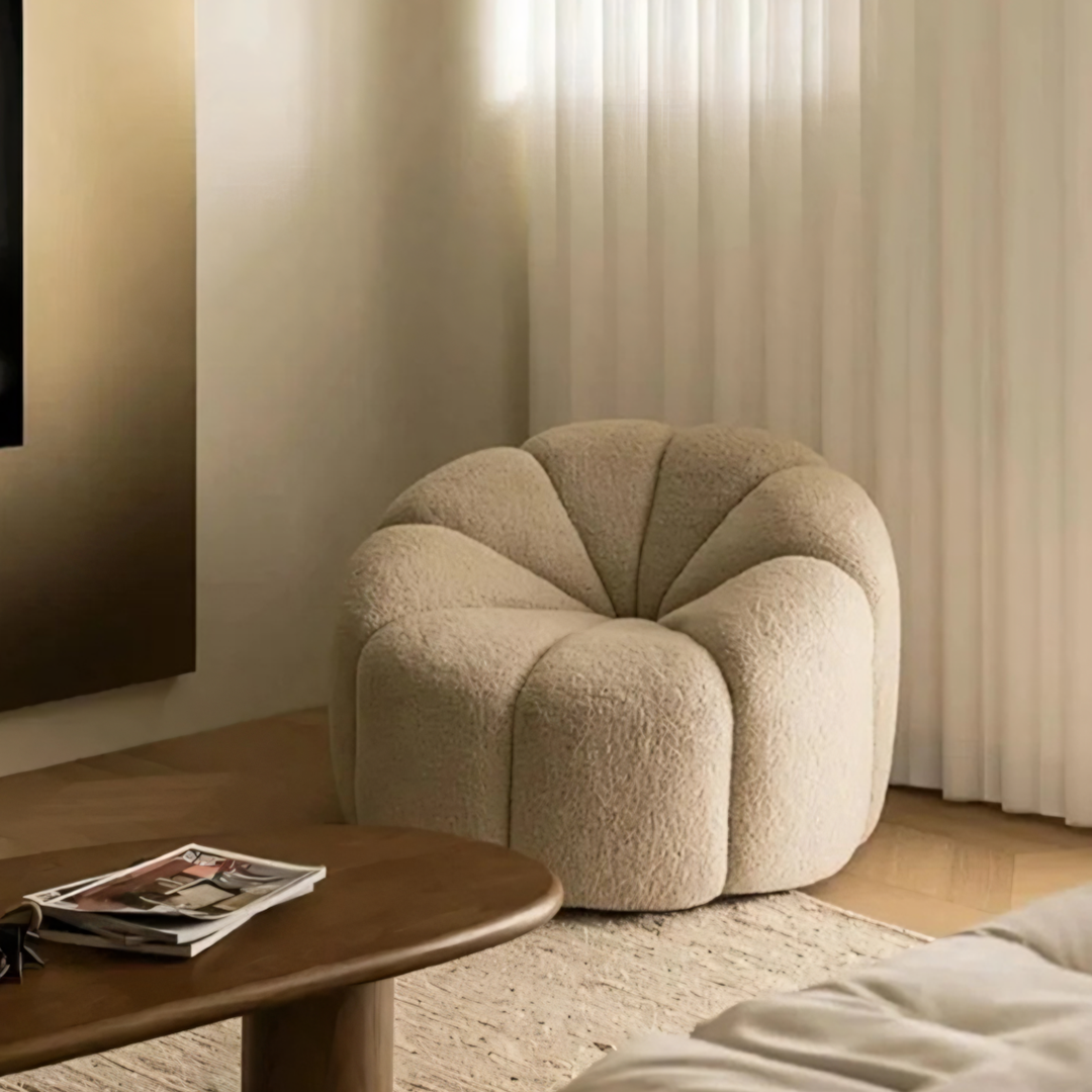 Grace Pumpkin Armchair, White Boucle