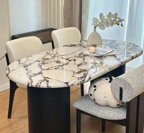 Amina Oval Dining Table, Solid Wood & Marble
