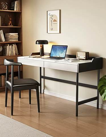 Zuriel Office Desk, White Sintered Stone