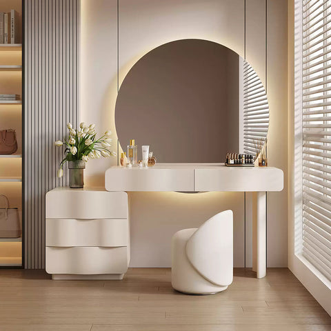 Turner Dressing Table With Large LED Mirror, Cream