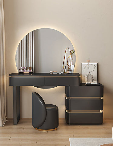 Grant Dressing Table With Big LED Mirror, Black/Cream